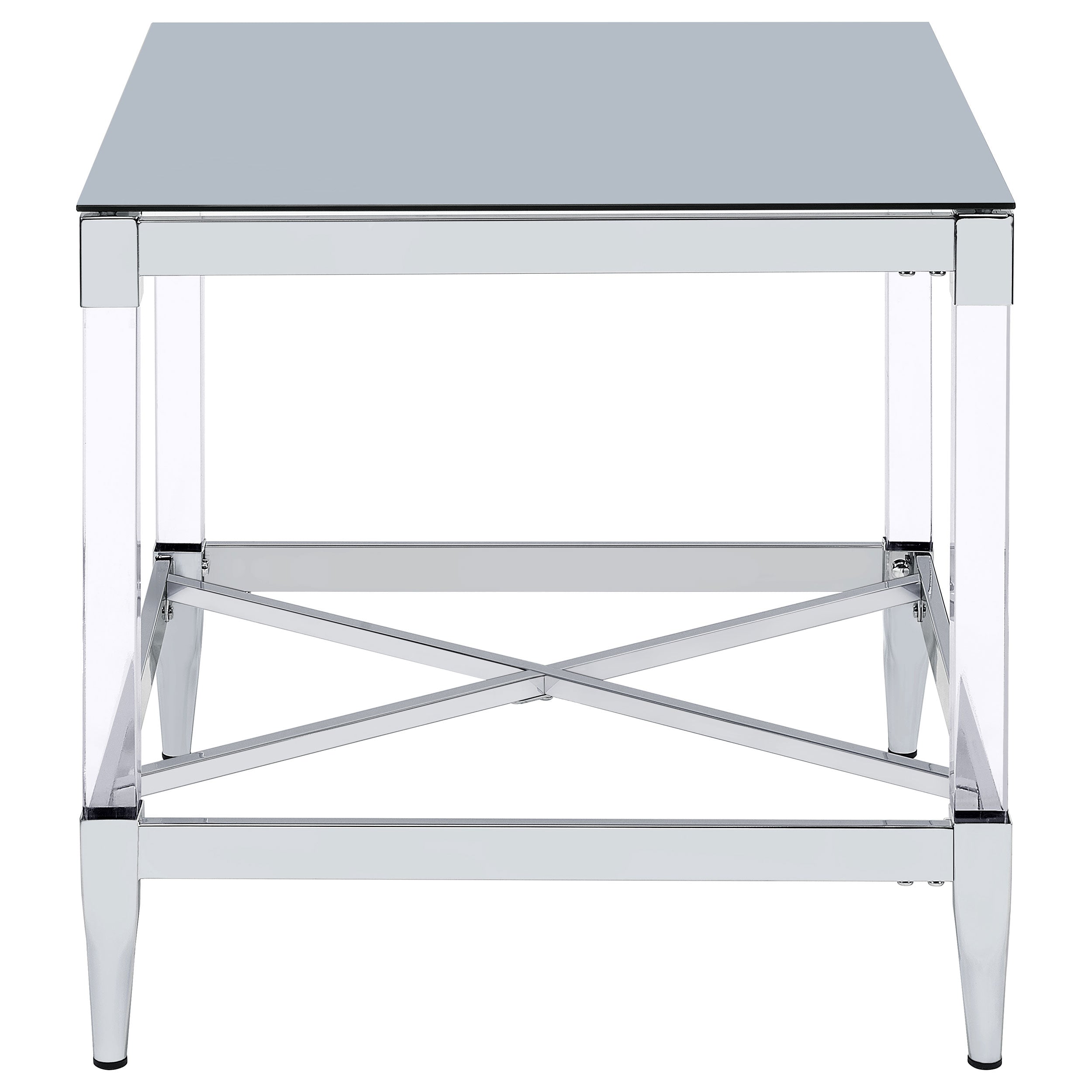 Lindley Square End Table with Acrylic Legs and Tempered Mirror Top Chrome