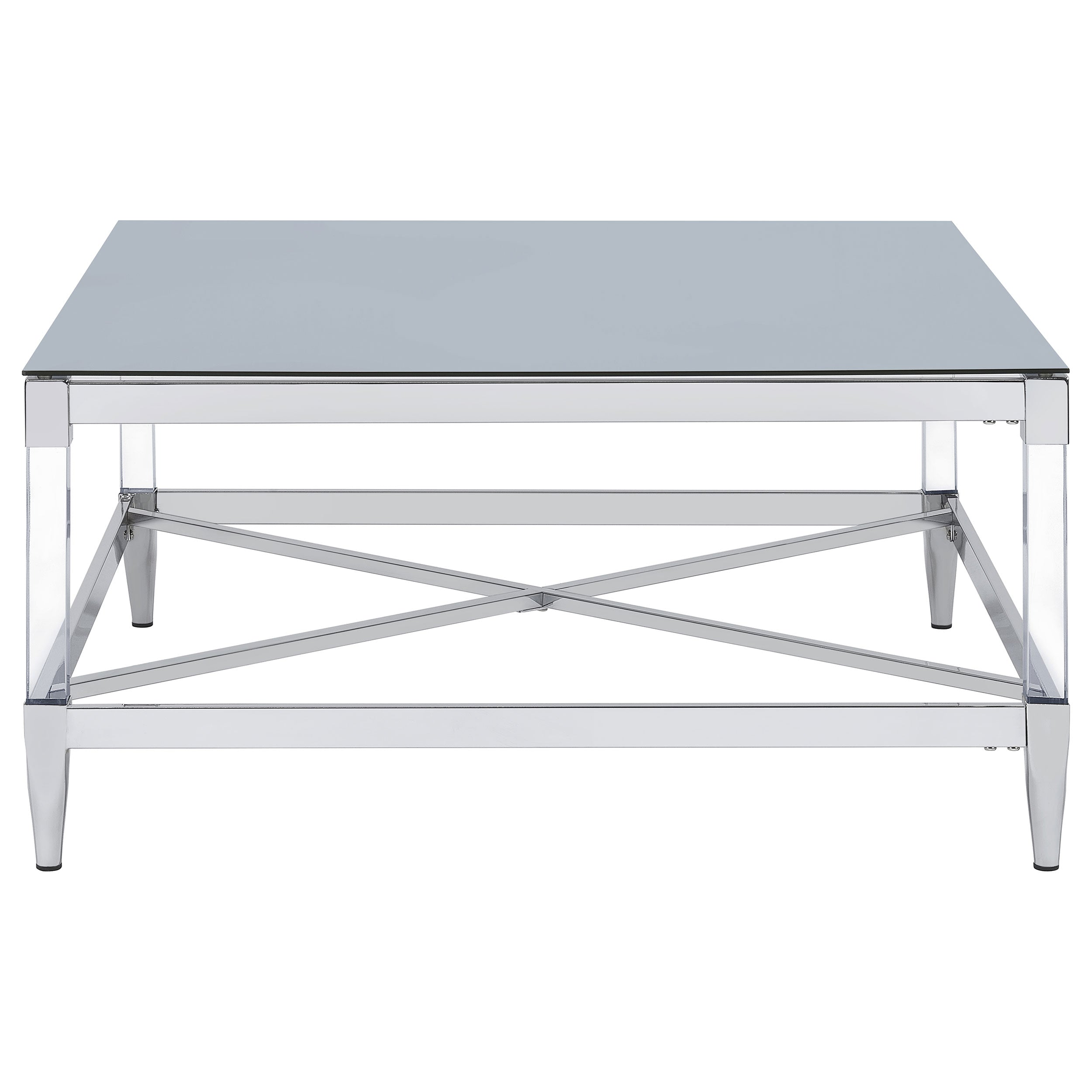 Lindley Square Coffee Table with Acrylic Legs and Tempered Mirror Top Chrome