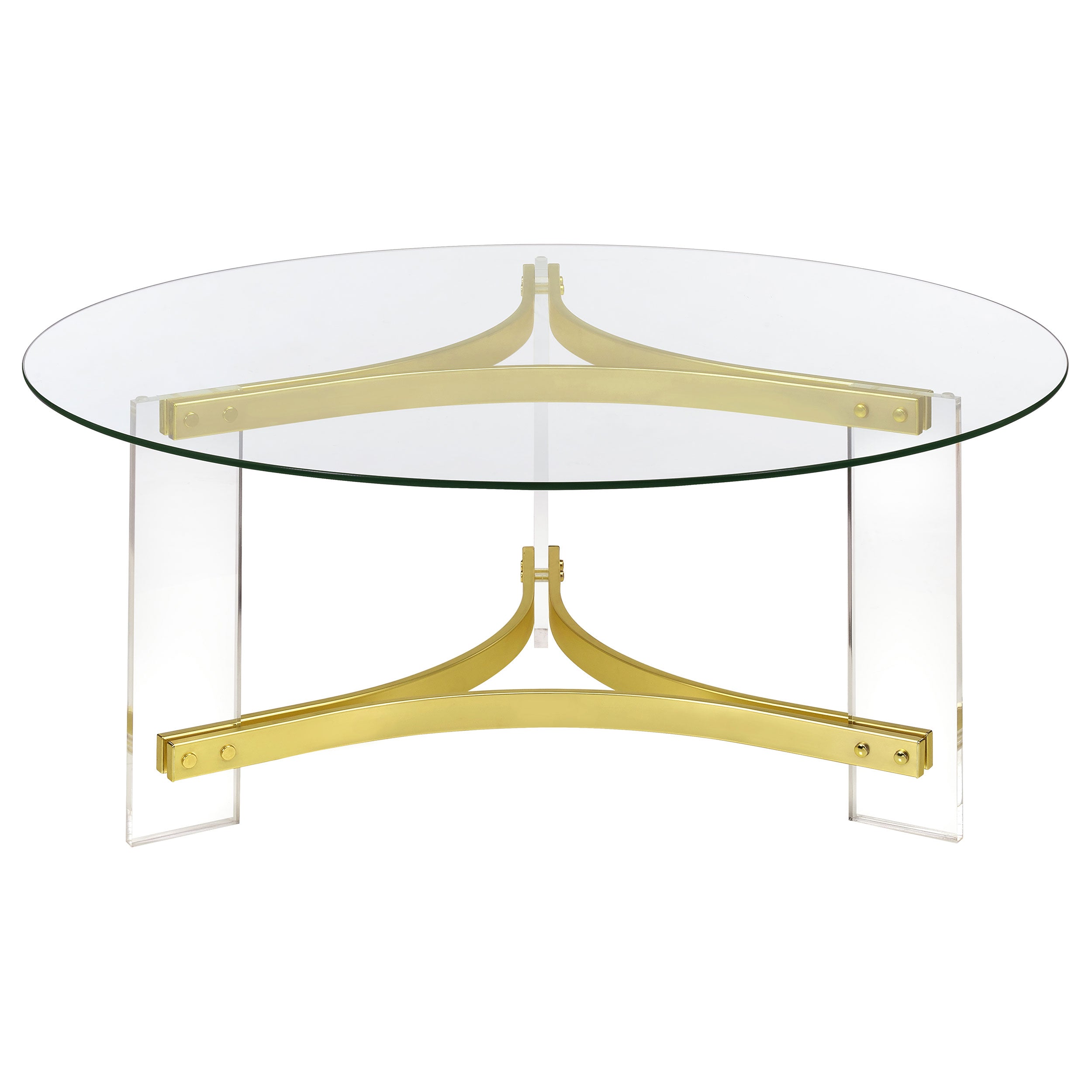 Janessa Round Glass Top Coffee Table With Acrylic Legs Clear and Matte Brass