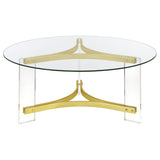 Janessa Round Glass Top Coffee Table With Acrylic Legs Clear and Matte Brass