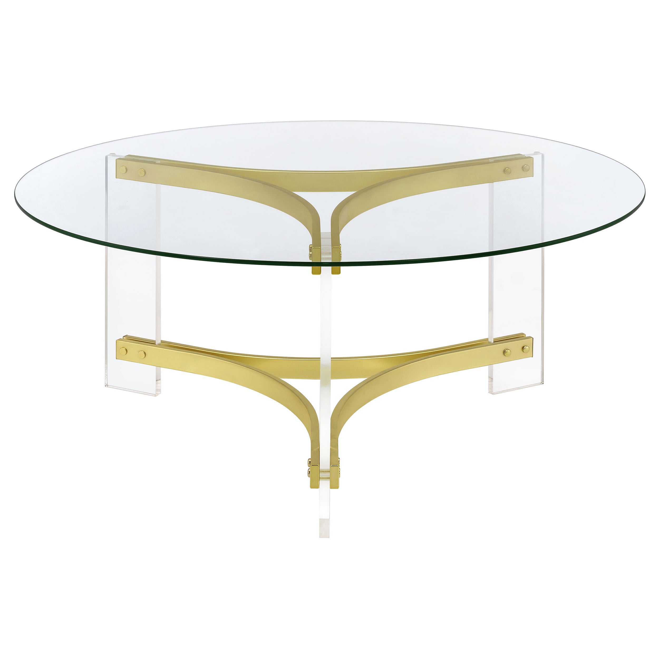 Janessa Round Glass Top Coffee Table With Acrylic Legs Clear and Matte Brass