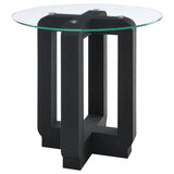 Acklin Round Clear Glass Top Side End Table Black