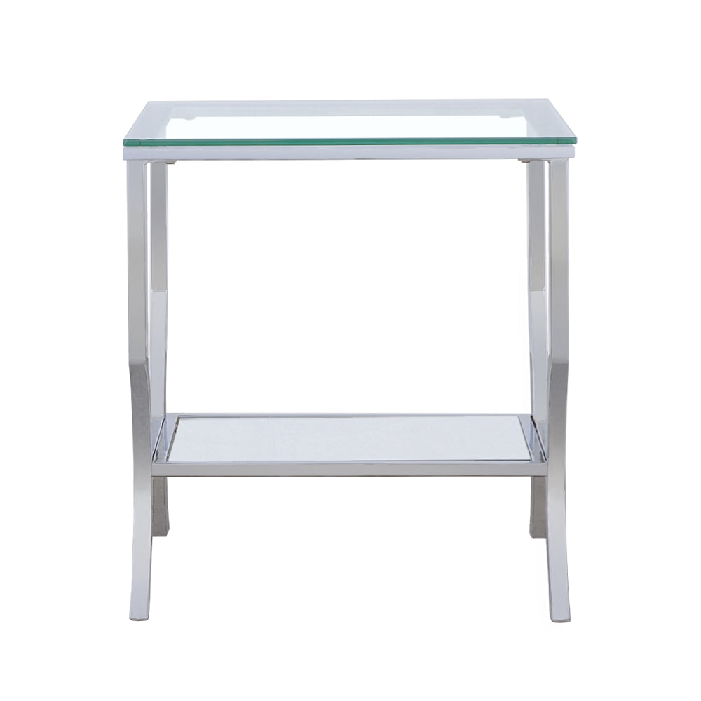 Saide Square End Table with Mirrored Shelf Chrome