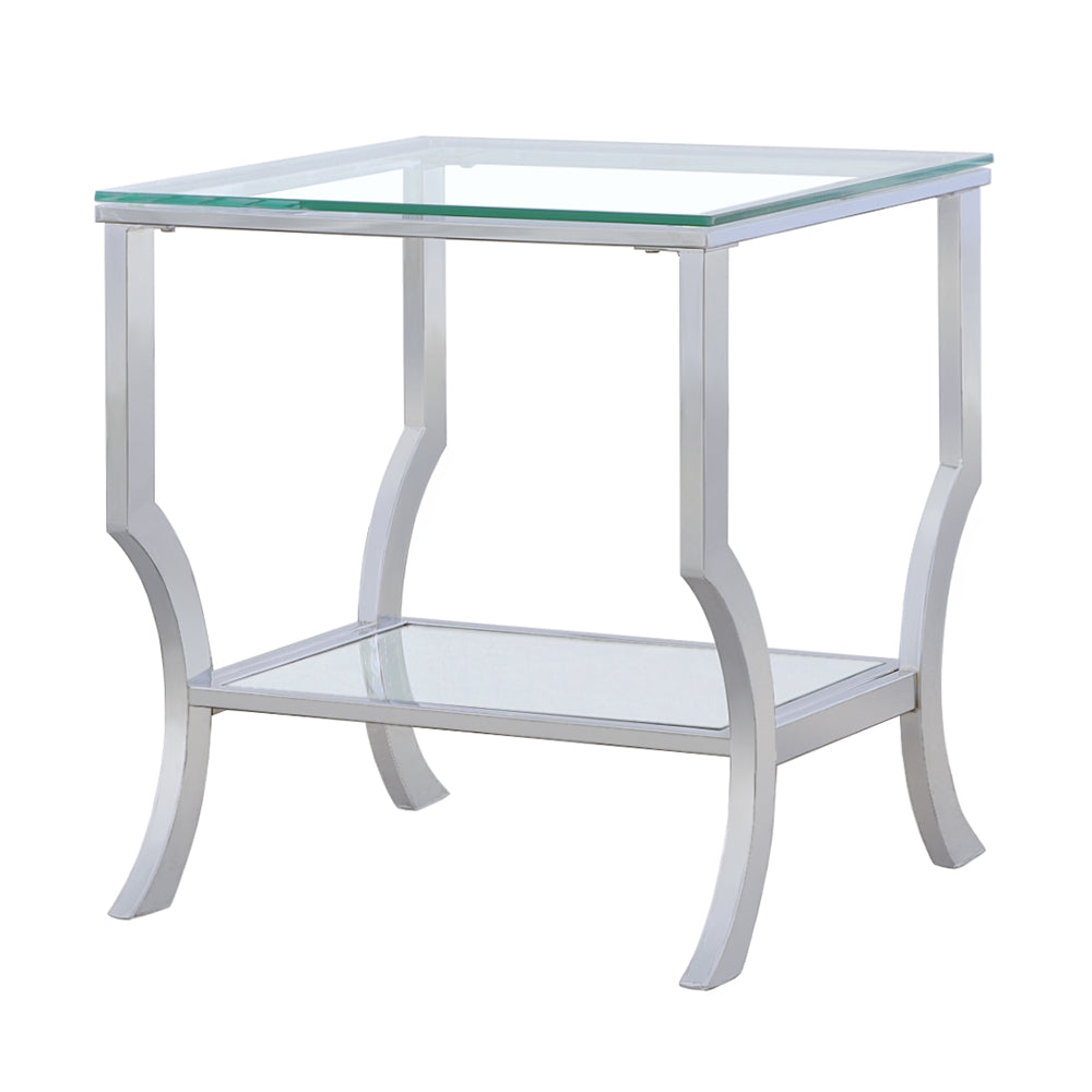 Saide Square End Table with Mirrored Shelf Chrome