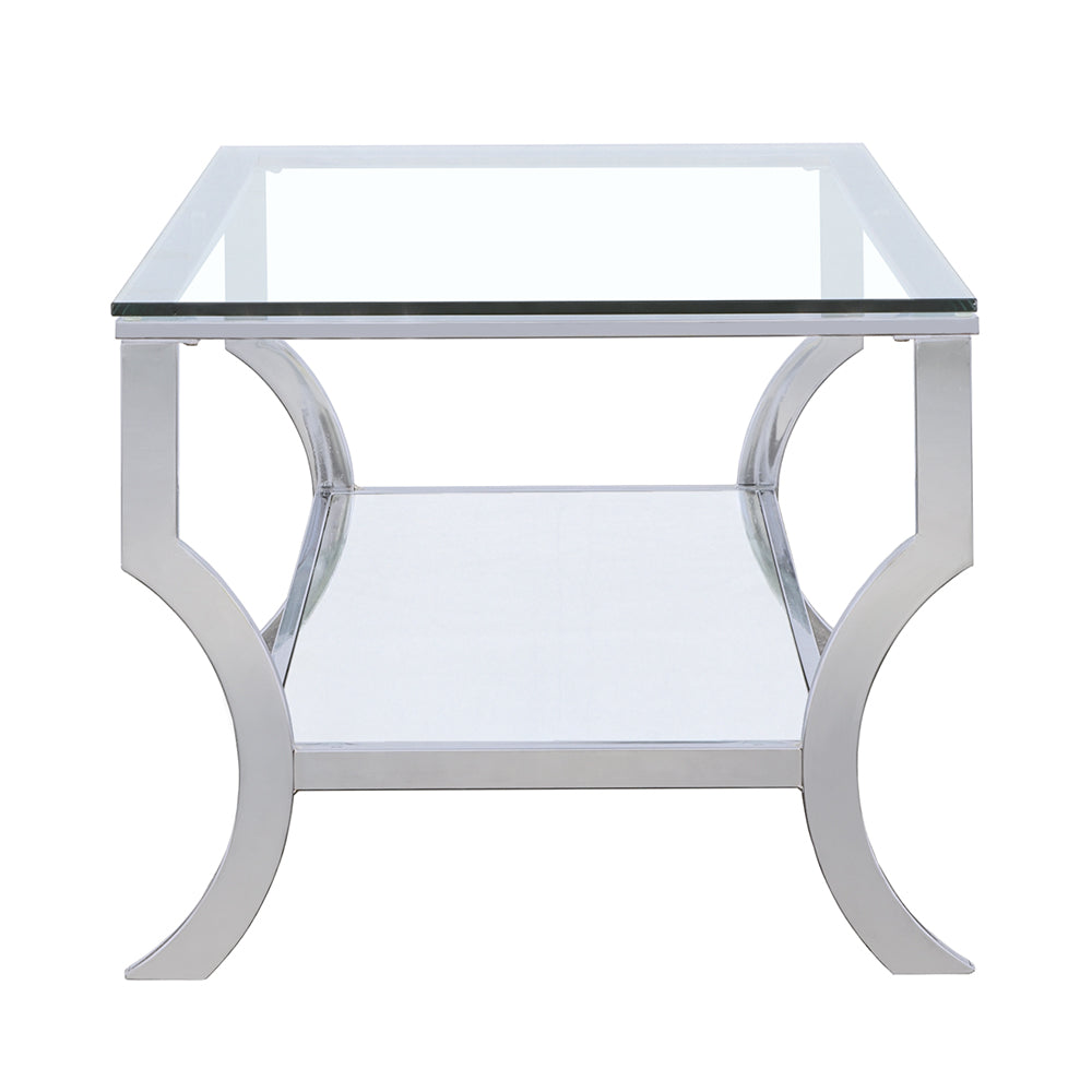 Saide Rectangular Coffee Table with Mirrored Shelf Chrome