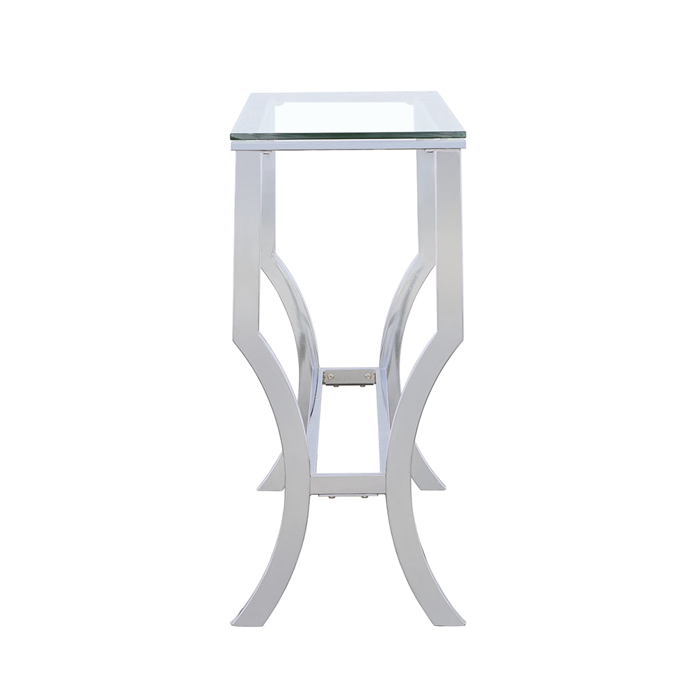 Saide Rectangular Sofa Table with Mirrored Shelf Chrome