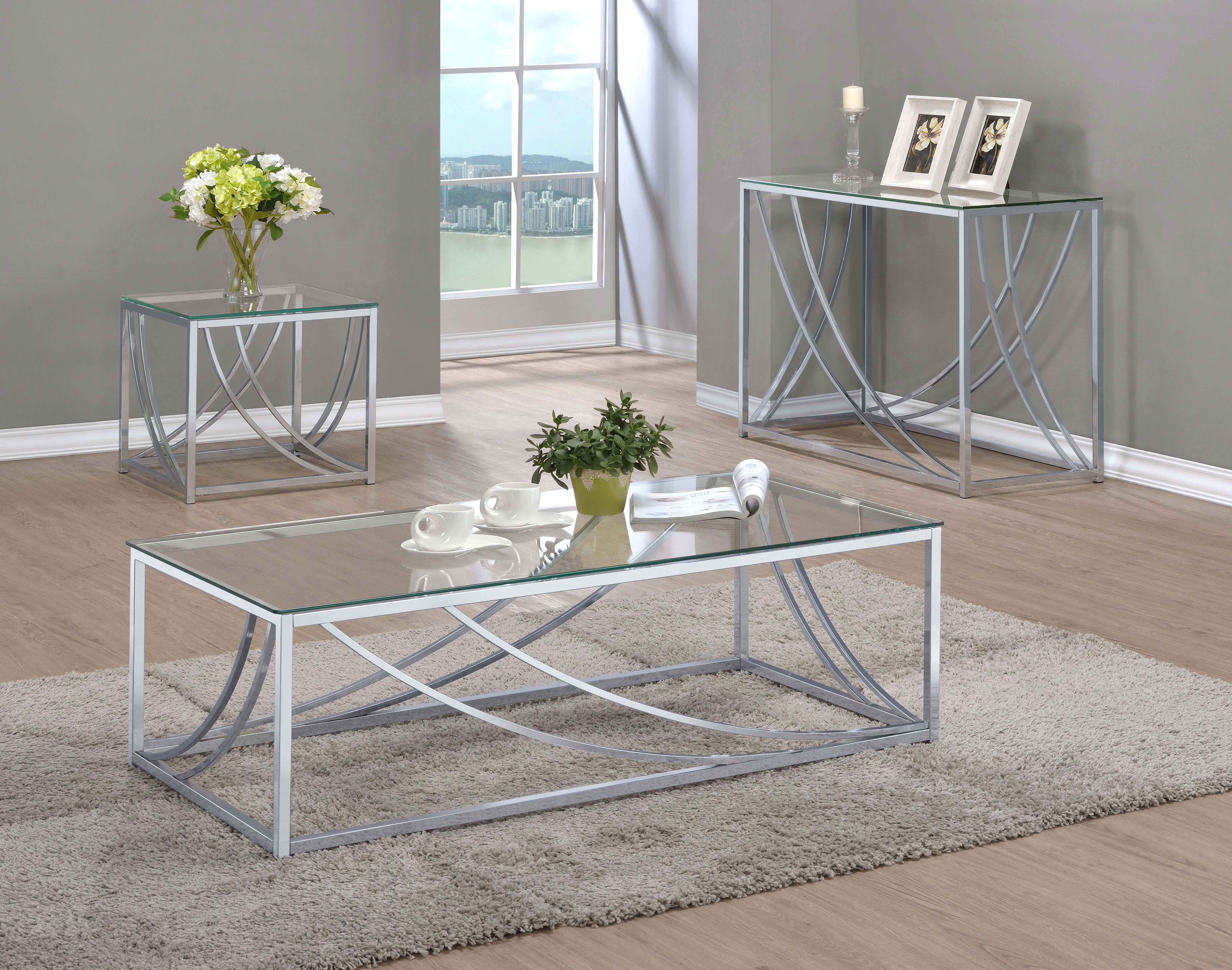 Lille Glass Top Rectangular Sofa Table Accents Chrome