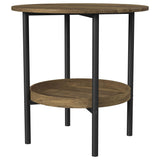 Delfin Round Glass Top Side End Table Black and Brown