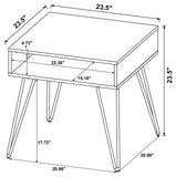 Fanning Square End Table with Open Compartment Golden Oak and Black