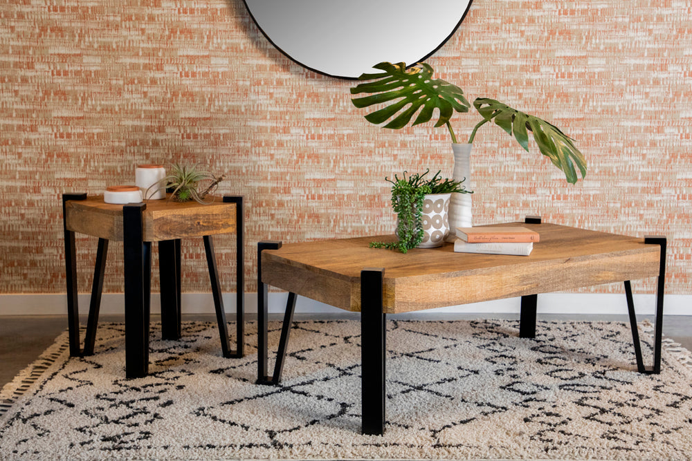 Winston Wooden Square Top End Table Natural and Matte Black