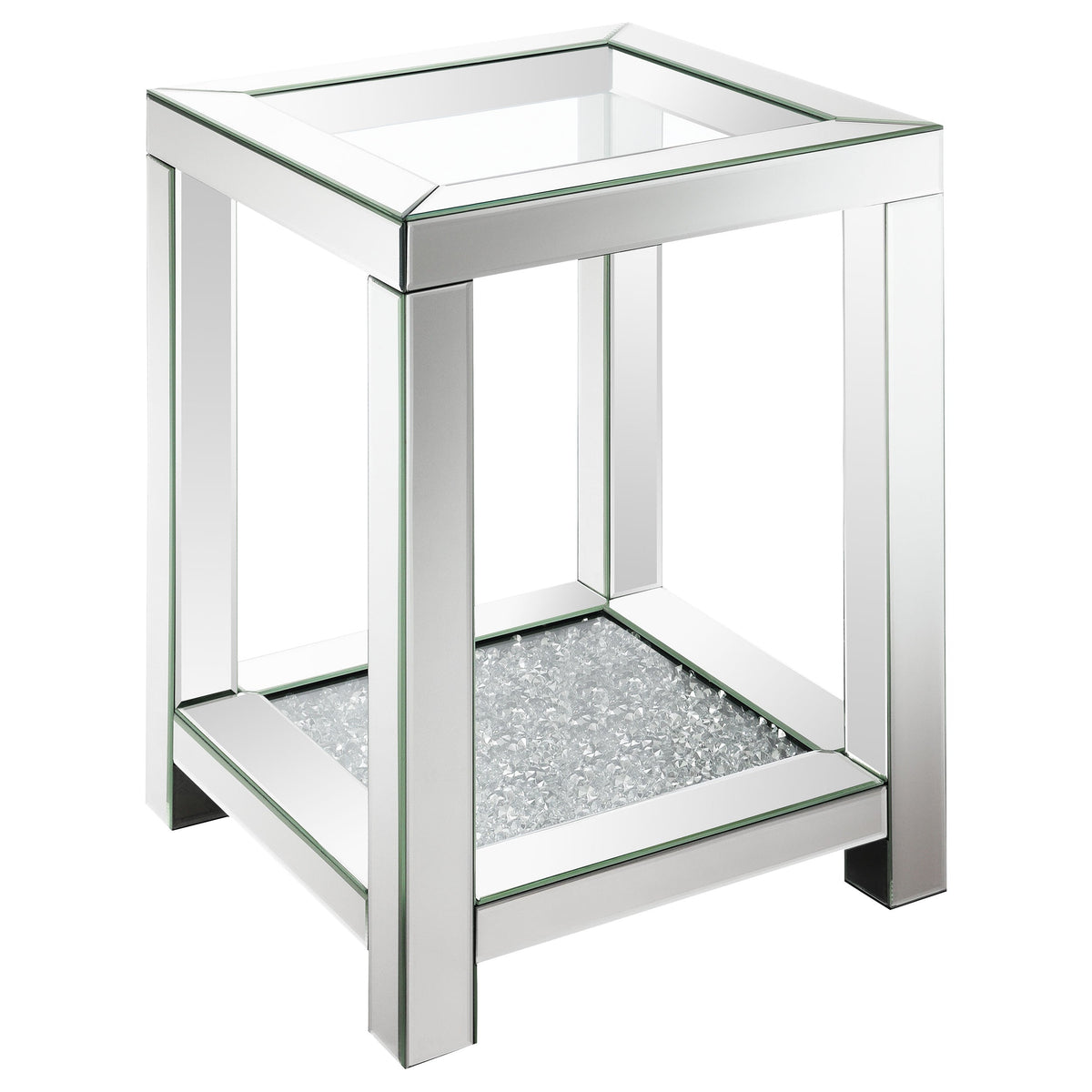 Valentina Square End Table with Glass Top Mirror