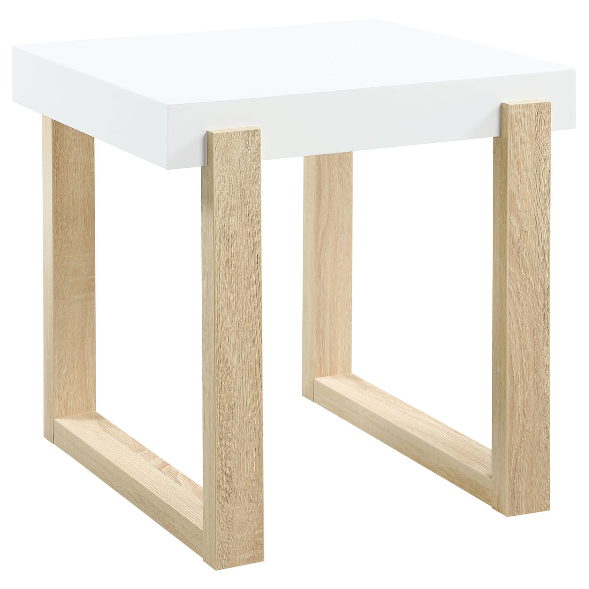 Pala Rectangular End Table with Sled Base White High Gloss and Natural