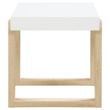 Pala Rectangular End Table with Sled Base White High Gloss and Natural