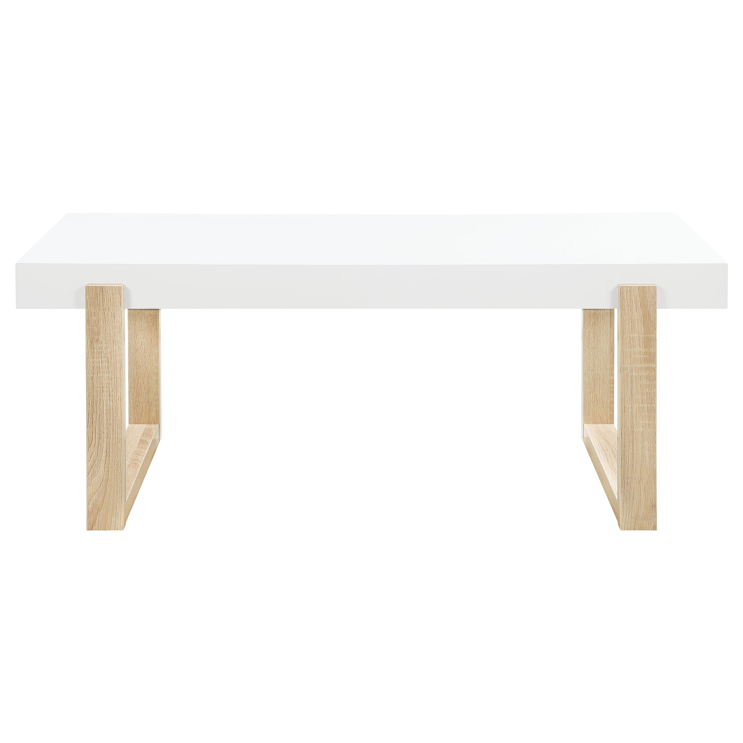 Pala Rectangular Coffee Table with Sled Base White High Gloss and Natural