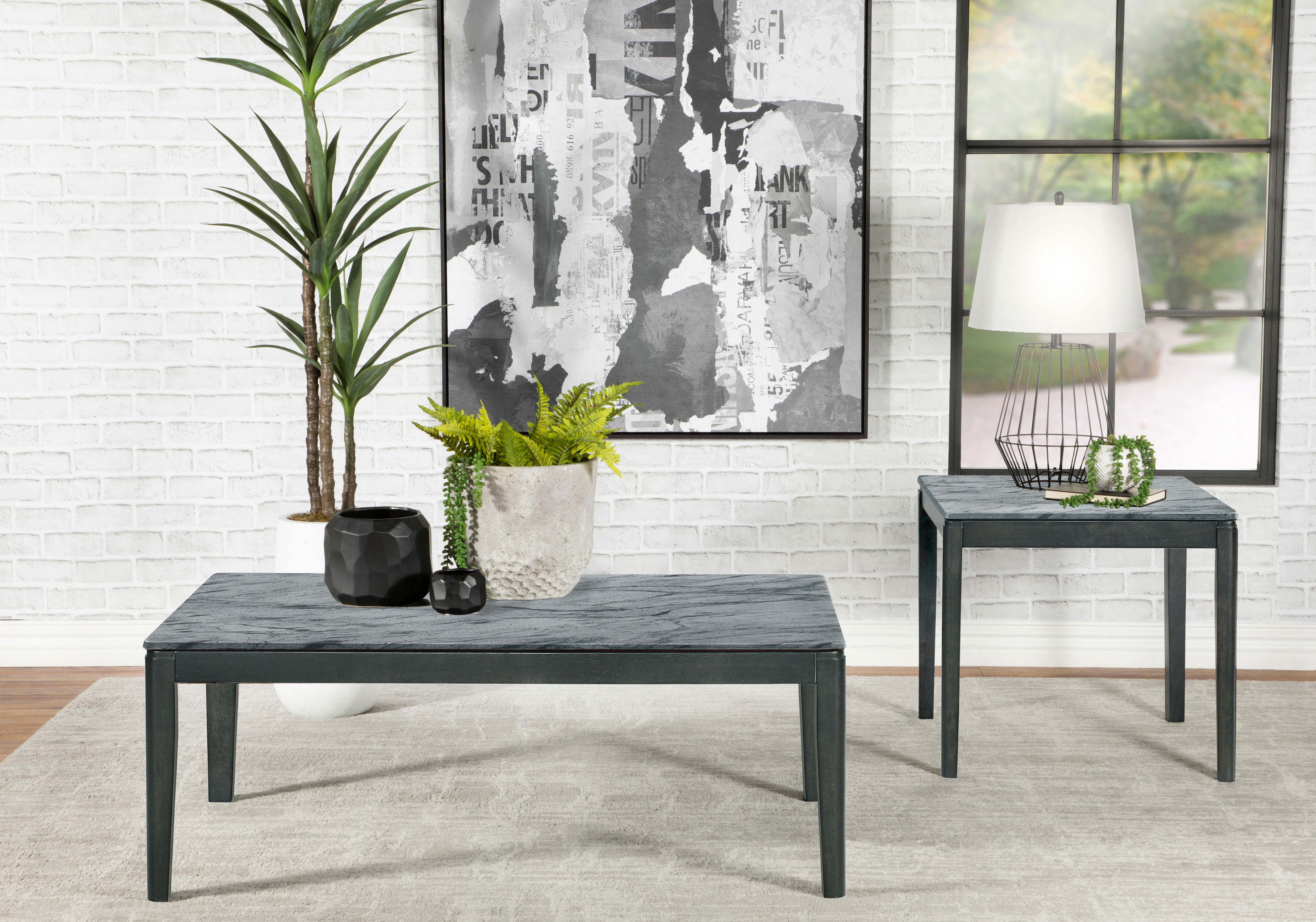 Mozzi Square End Table Faux Grey Marble and Black