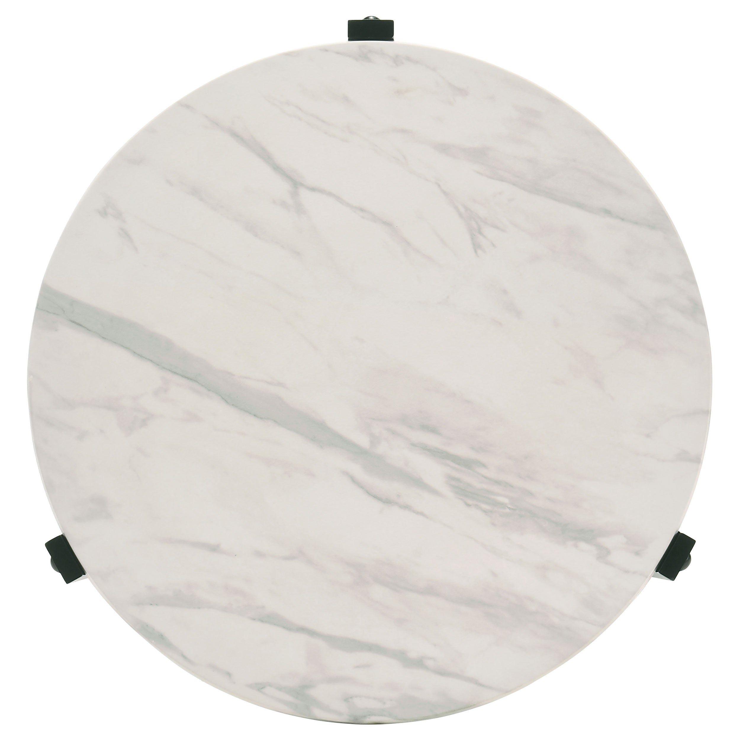 Tandi Round End Table Faux White Marble and Black