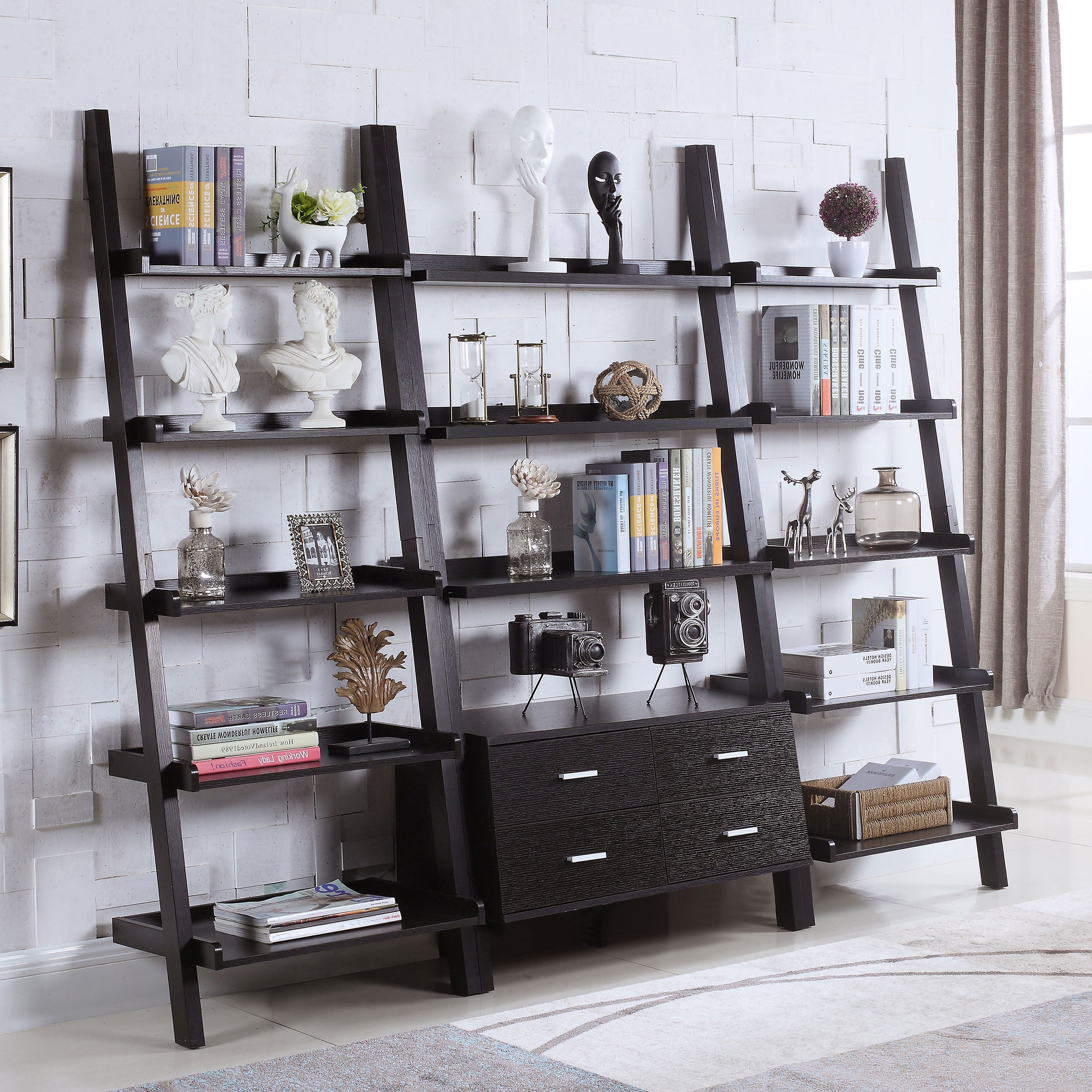 Colella 3-piece Storage Ladder Bookcase Set Cappuccino