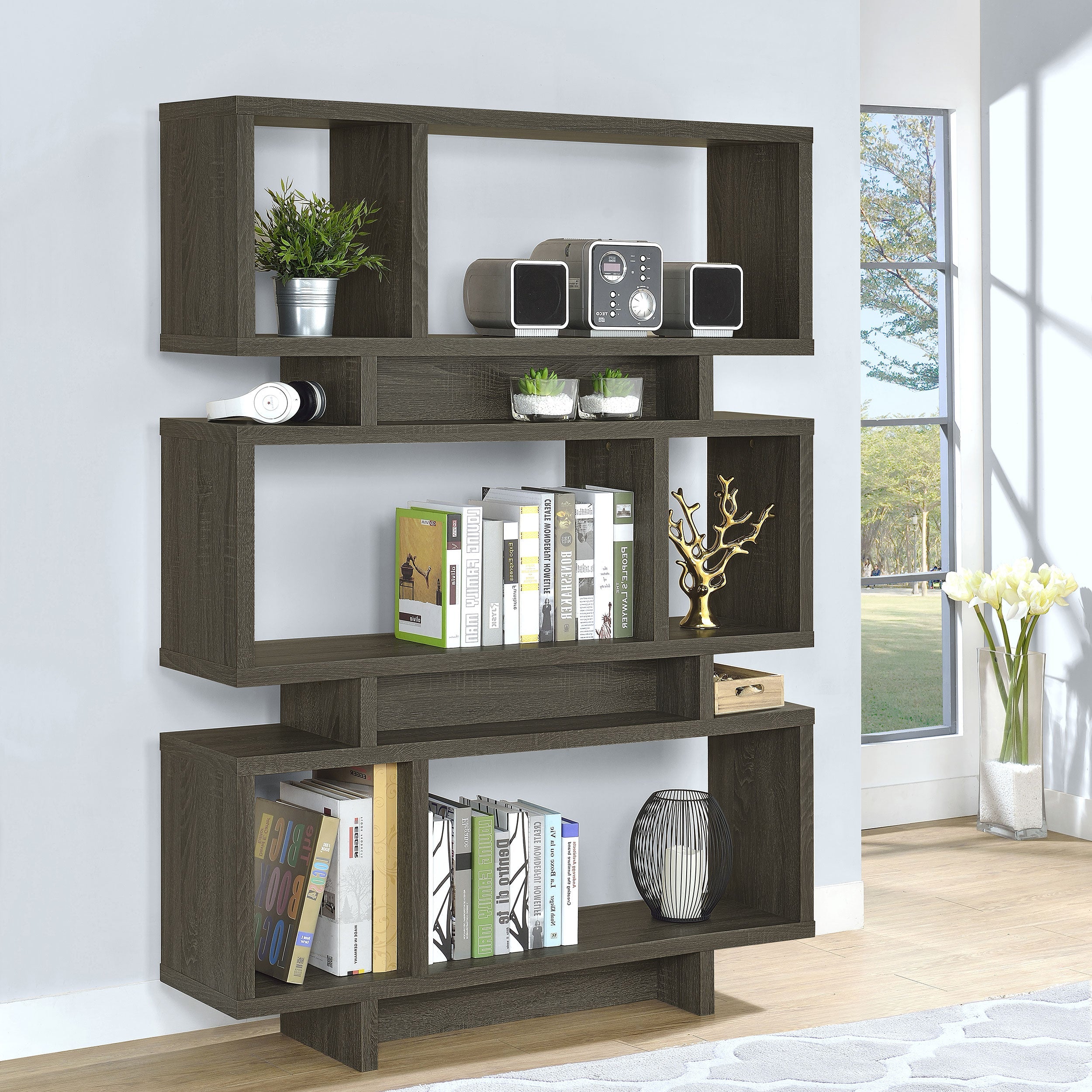 Reid 3-tier Geometric Bookcase Weathered Grey