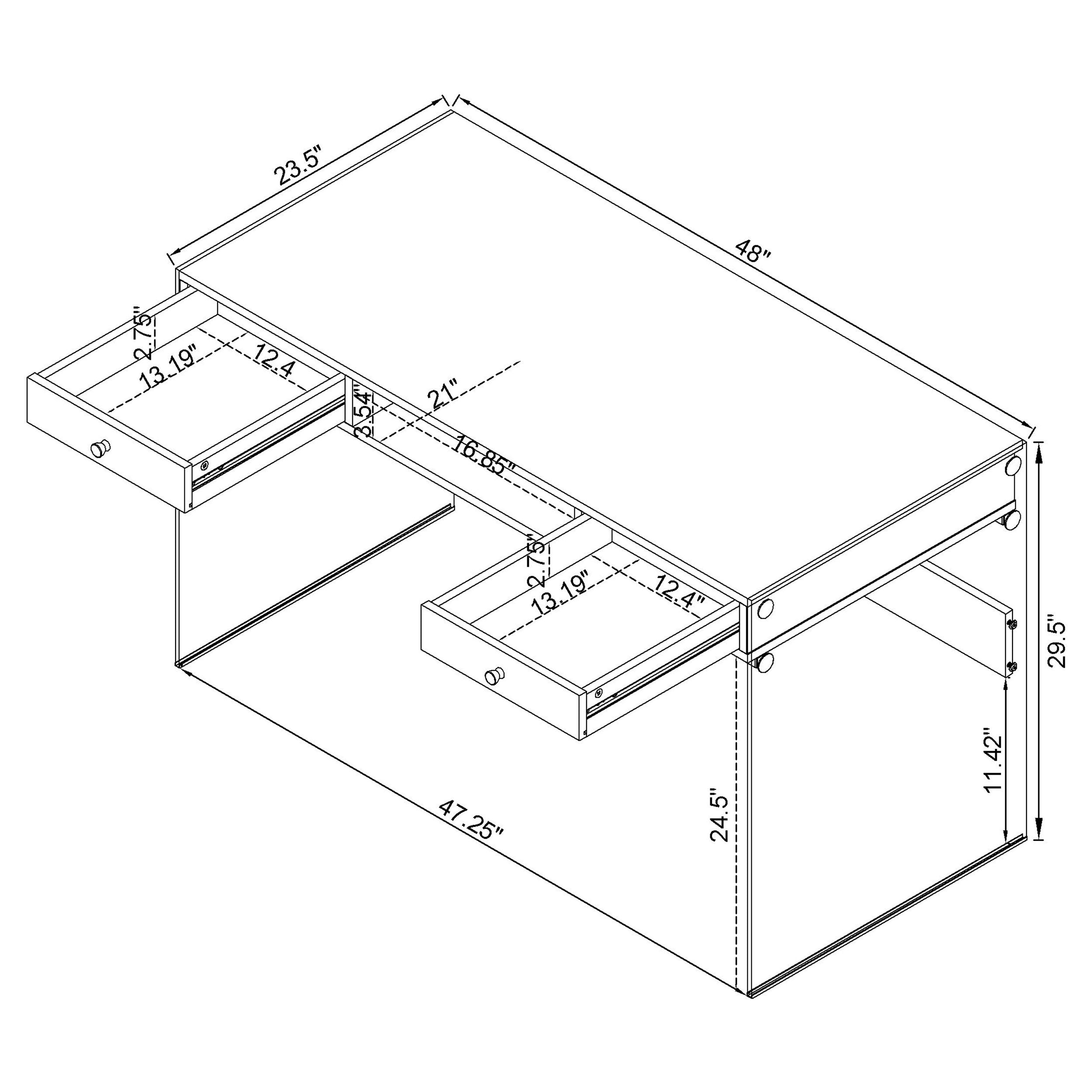 Dobrev 2-drawer Writing Desk Glossy White and Clear