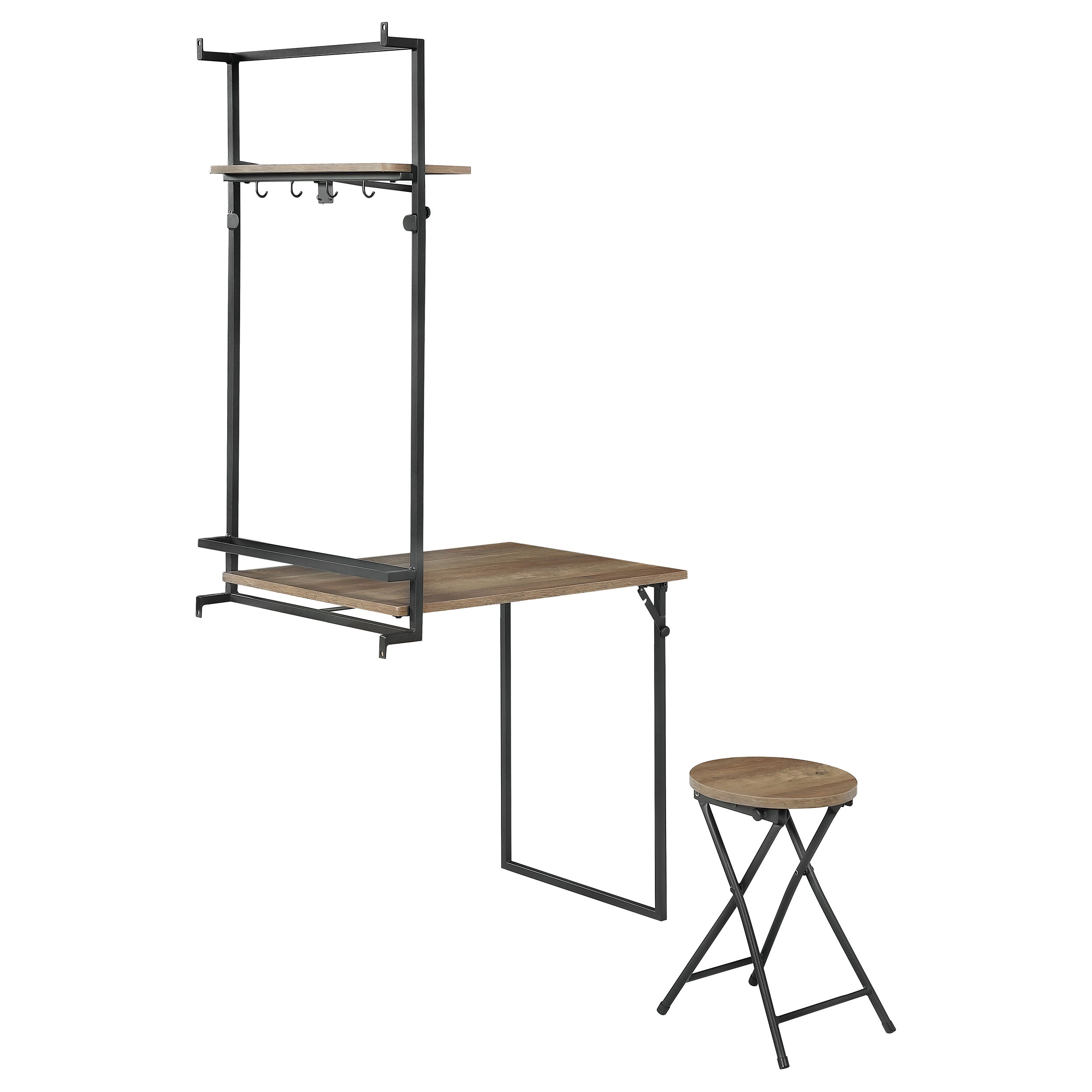 Riley Foldable Wall Desk with Stool Rustic Oak and Sandy Black