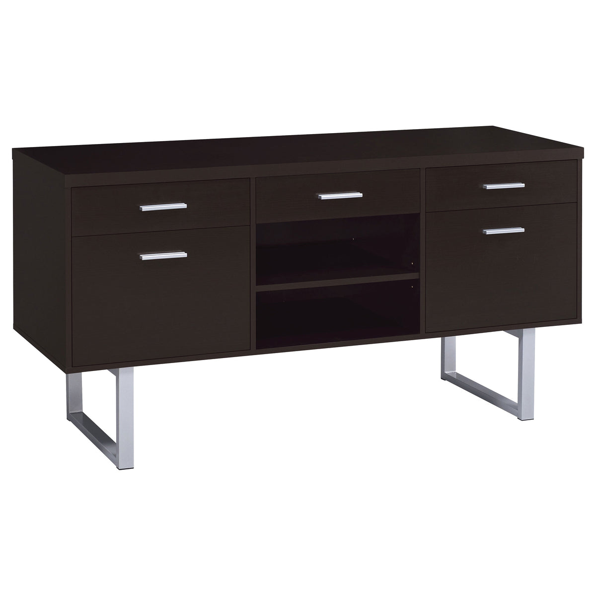 Lawtey 5-drawer Credenza with Adjustable Shelf Cappuccino