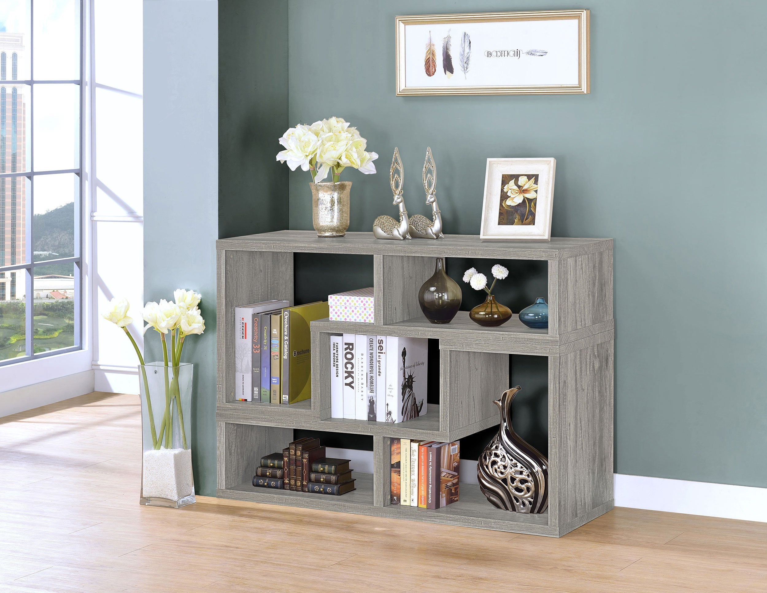 Velma Convertable Bookcase and TV Console Grey Driftwood