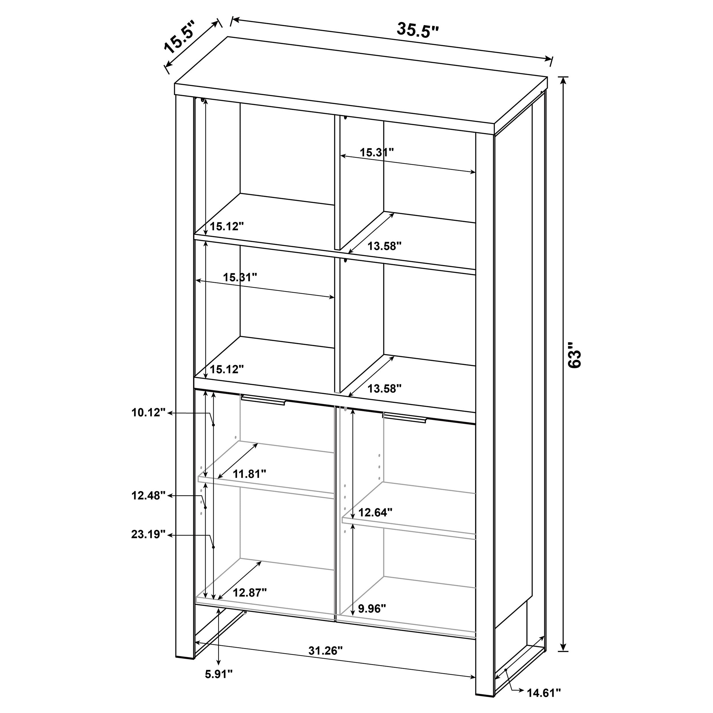 Pattinson 2-door Rectangular Bookcase Aged Walnut and Gunmetal