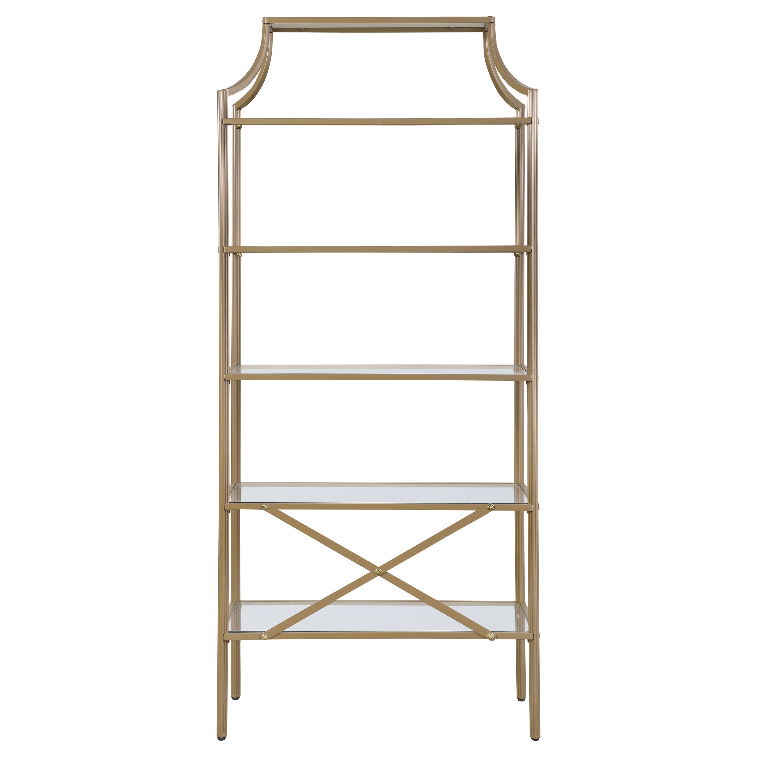 Serena 5-tier Tempered Glass Shelves Bookcase Matte Gold