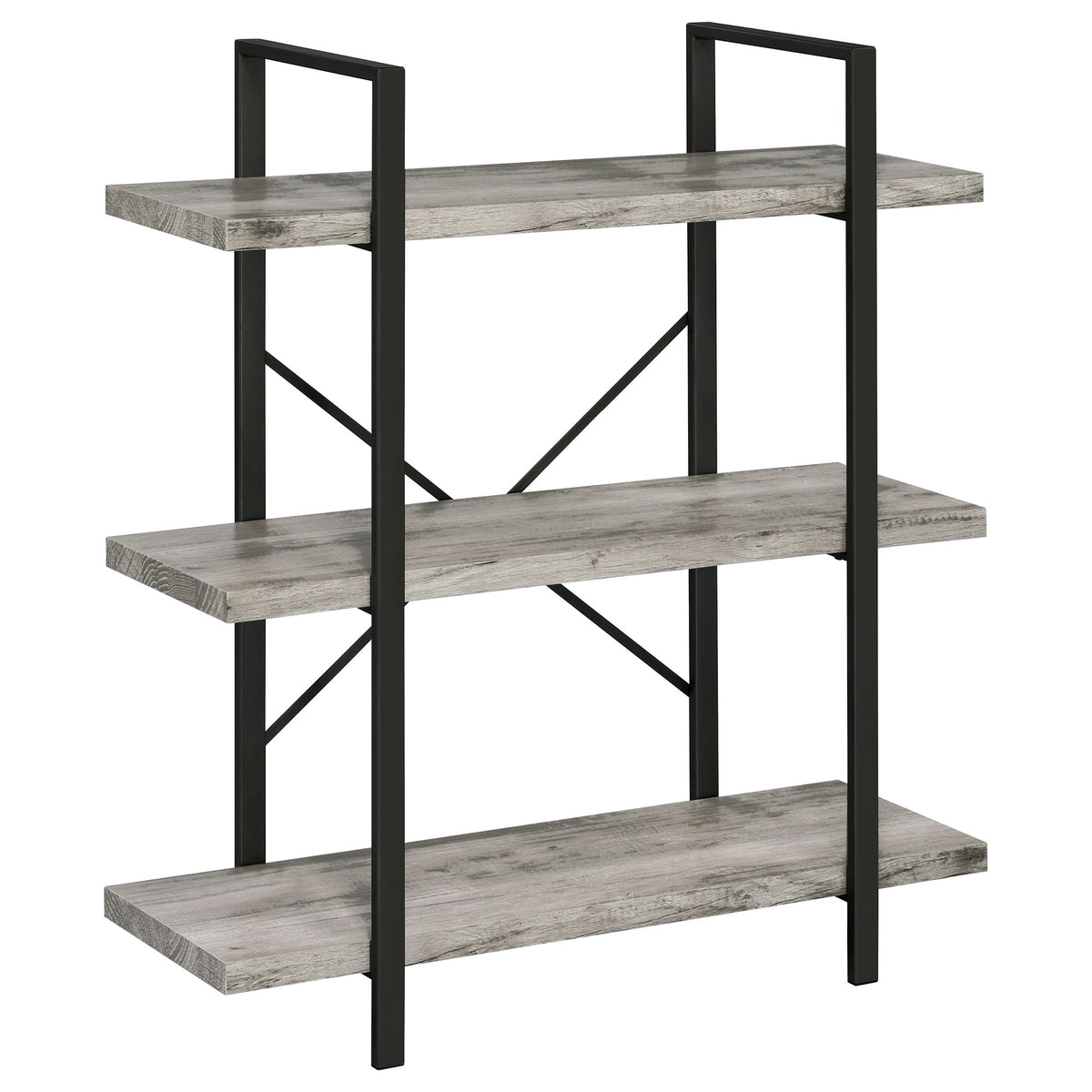 Cole 3-Shelf Bookcase Grey Driftwood and Gunmetal