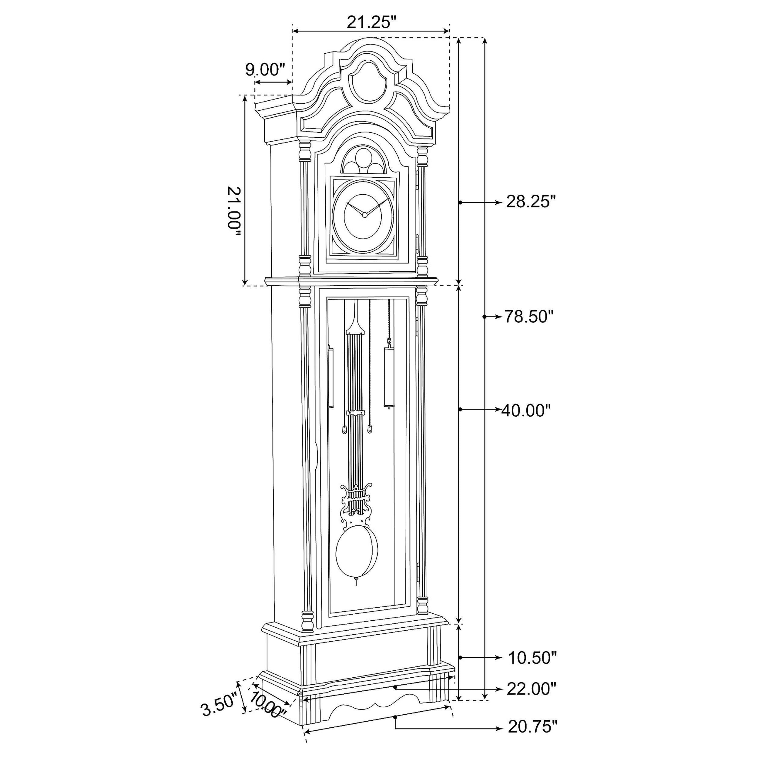 Diggory Grandfather Clock Brown Red and Clear