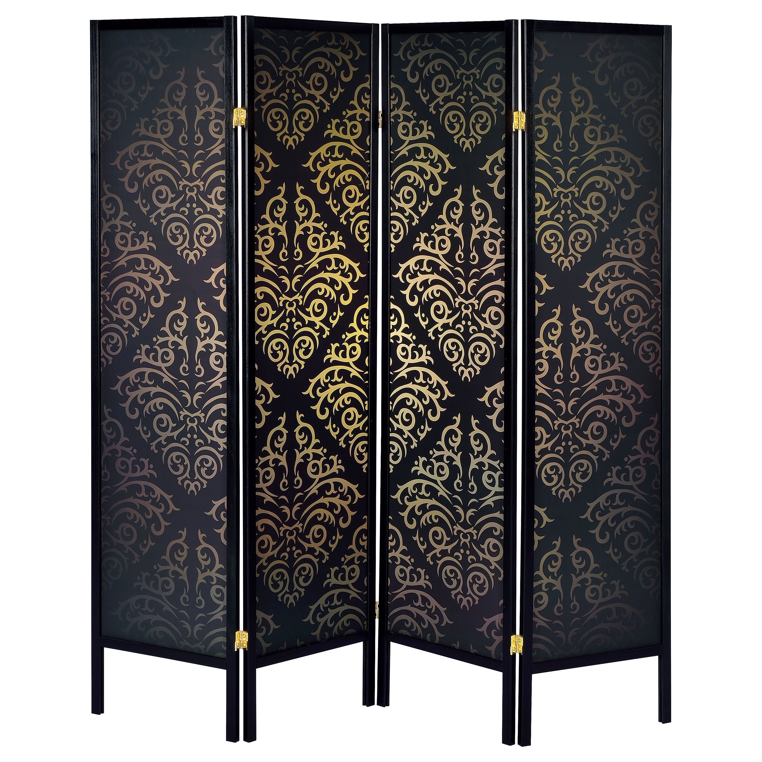 Haidera 4-panel Damask Pattern Folding Screen Black