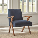 Cheryl Wooden Arms Accent Chair Dark Blue and Walnut