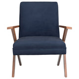 Cheryl Wooden Arms Accent Chair Dark Blue and Walnut