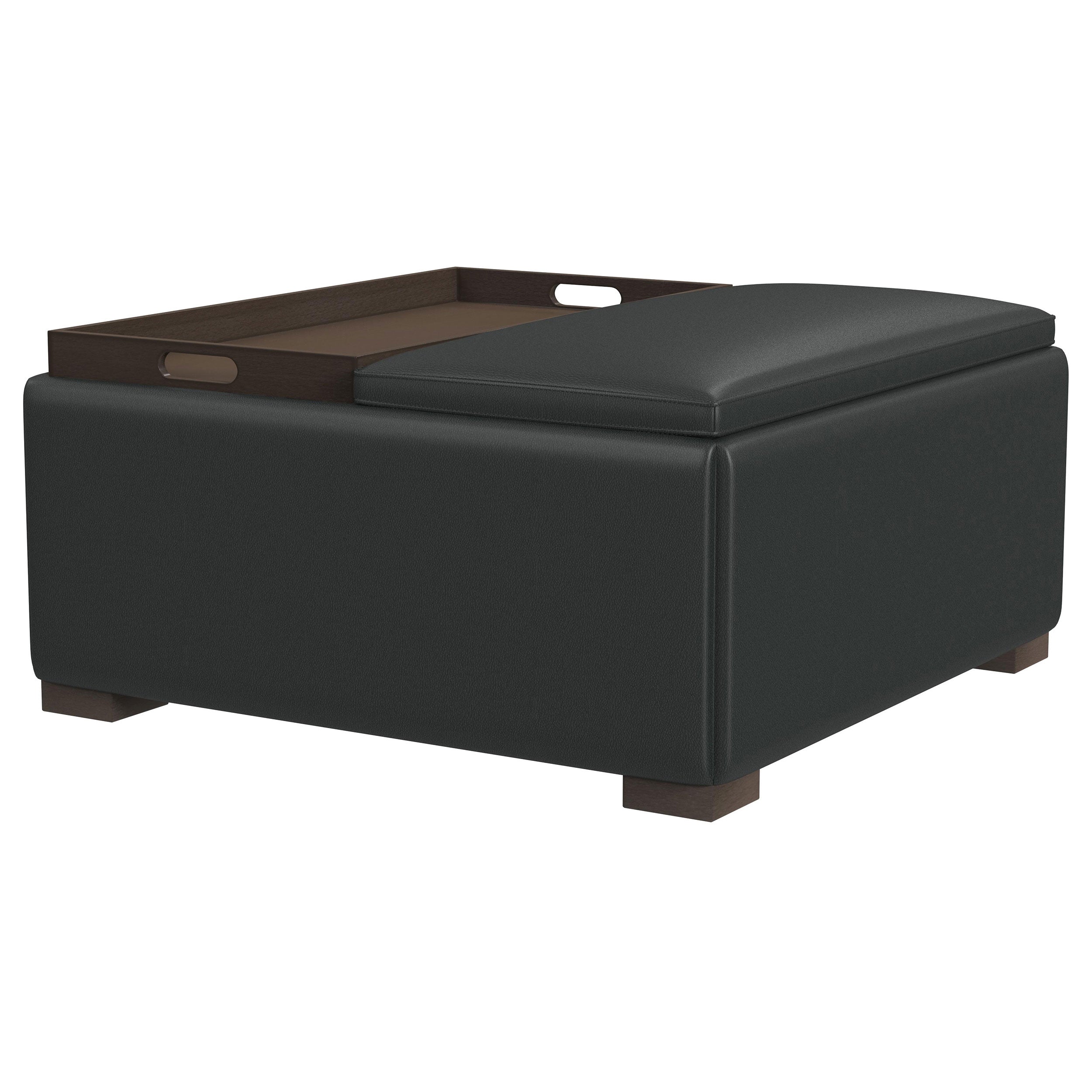 Paris Upholstered Storage Ottoman with Tray Black