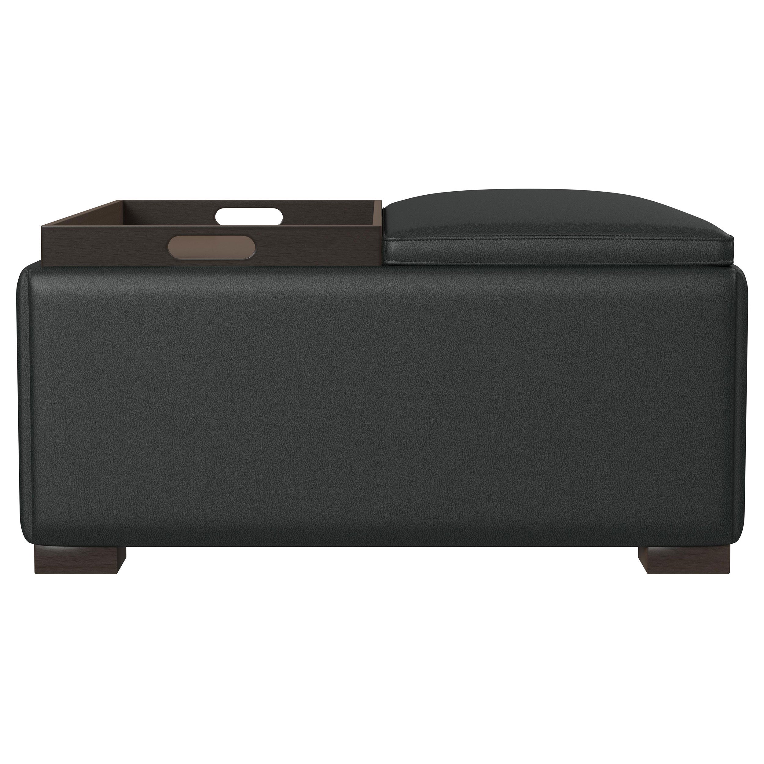 Paris Upholstered Storage Ottoman with Tray Black