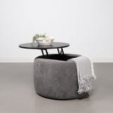 Tesoro Upholstered Round Lift Top Storage Ottoman Grey and Black