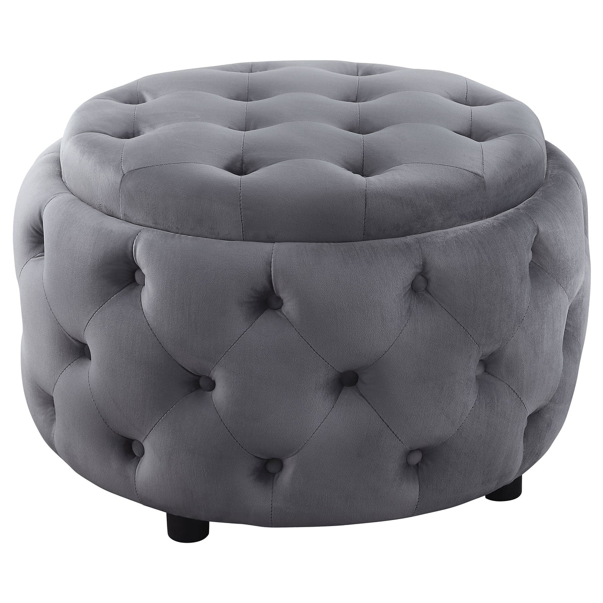 Angelina Tufted Storage Round Ottoman Steel Grey