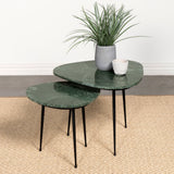 Tobias 2-piece Triangular Marble Top Nesting Table Green and Black