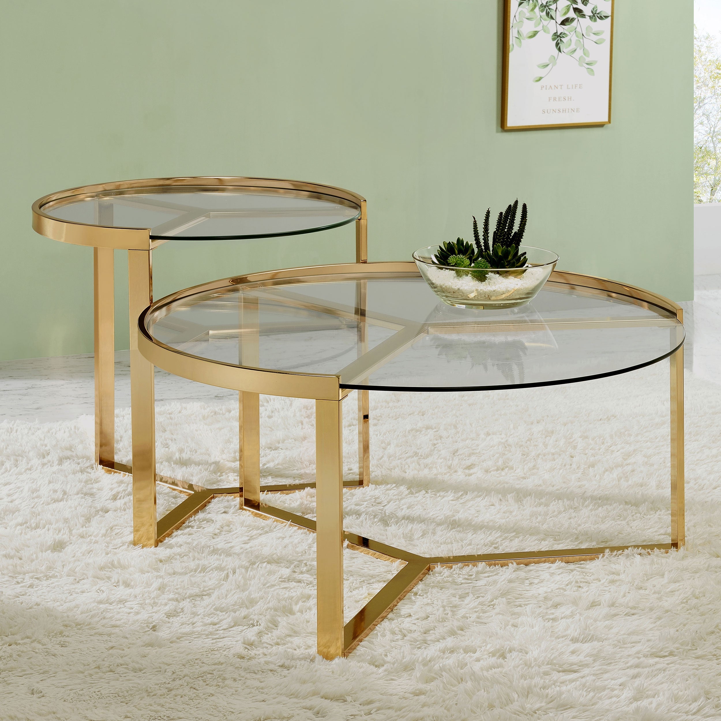 Delia 2-piece Round Nesting Table Clear and Gold