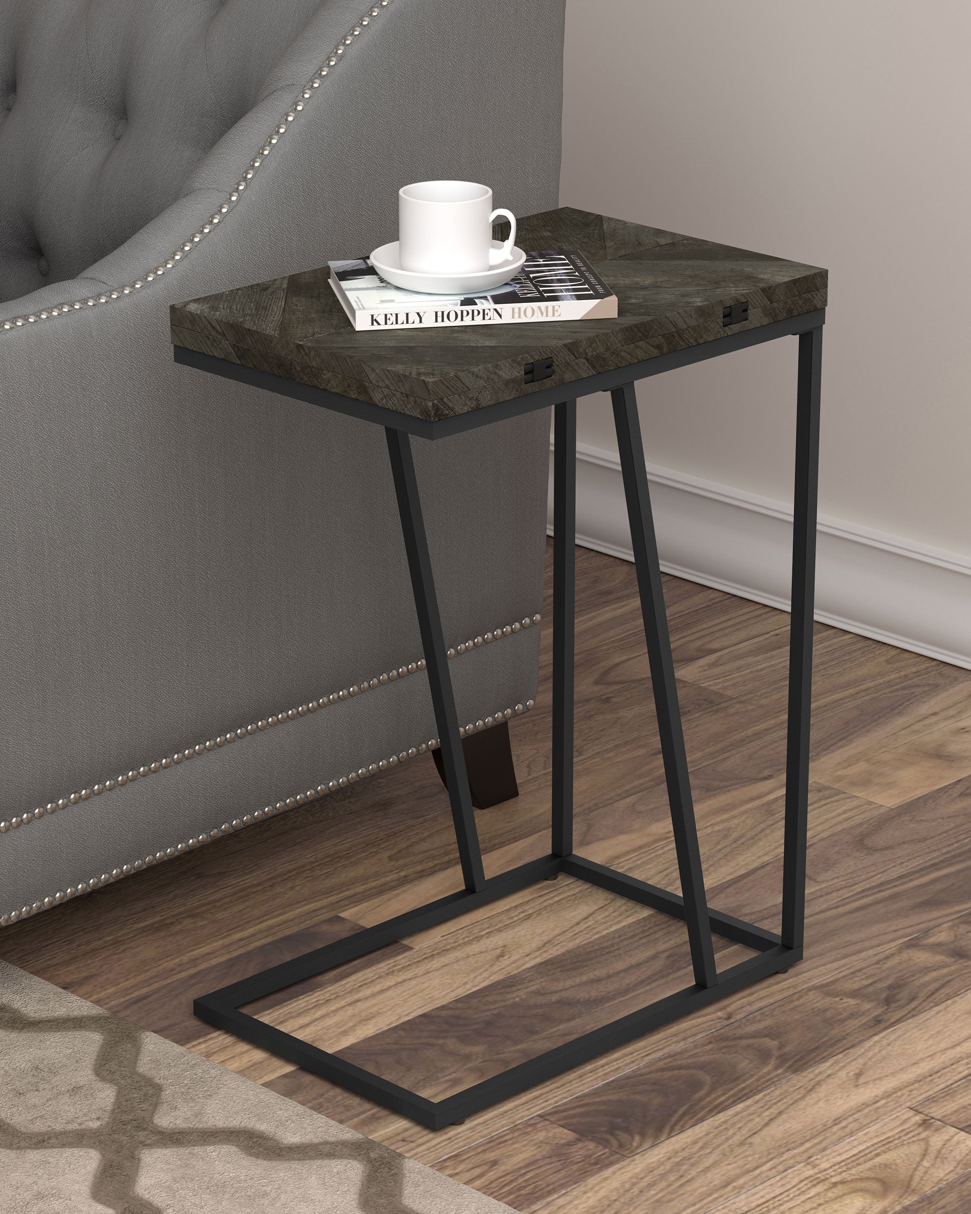 Carly Expandable Chevron Rectangular Accent Table Grey