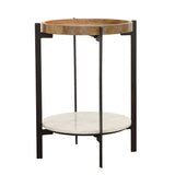 Adhvik Round Accent Table with Marble Shelf Natural and Black