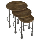 Deja 3-piece Round Nesting Table Natural and Gunmetal