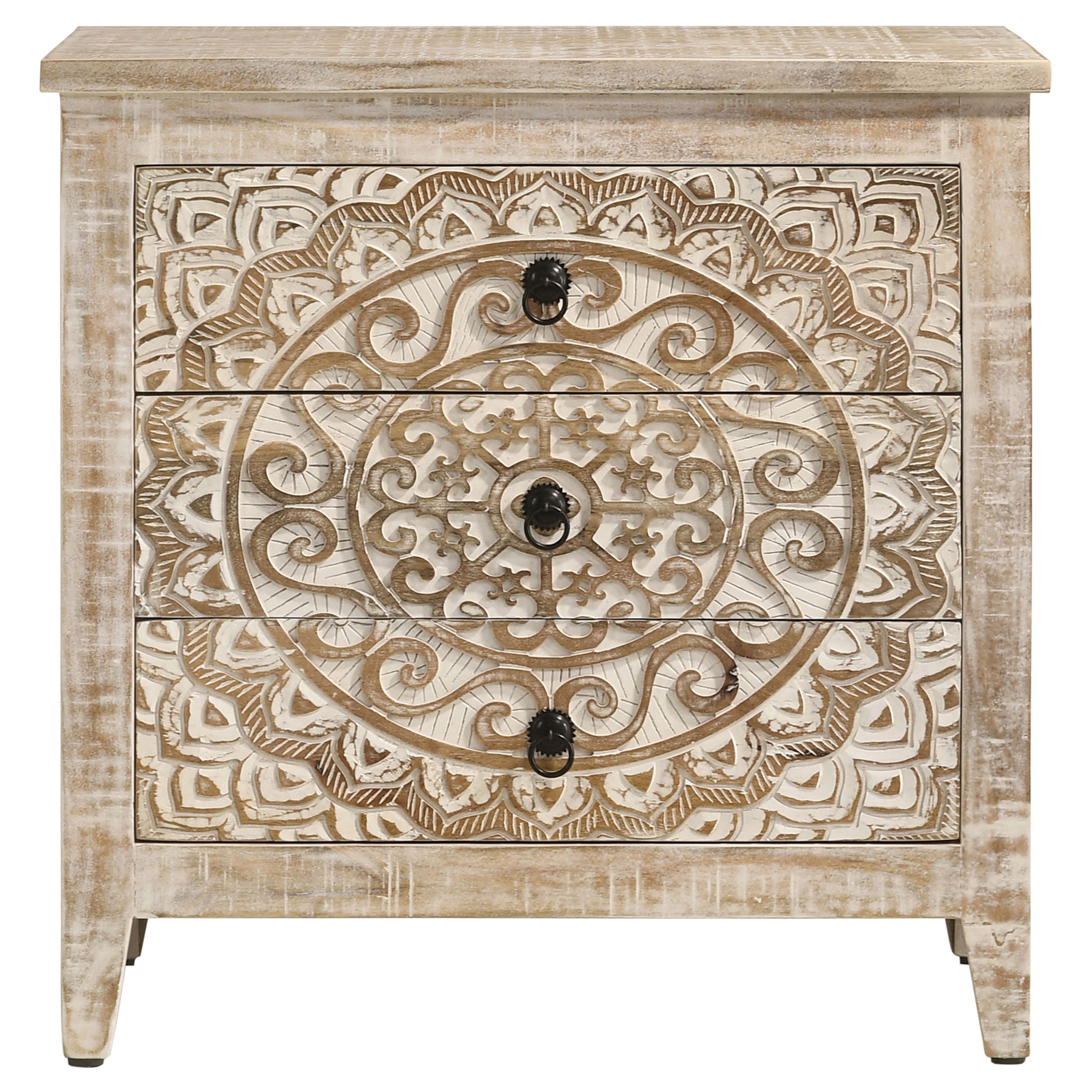 Mariska 3-drawer Wooden Accent Cabinet White Distressed