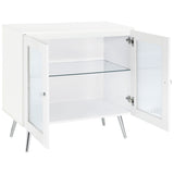 Nieta 2-tier Accent Cabinet with Glass Shelf White High Gloss and Chrome