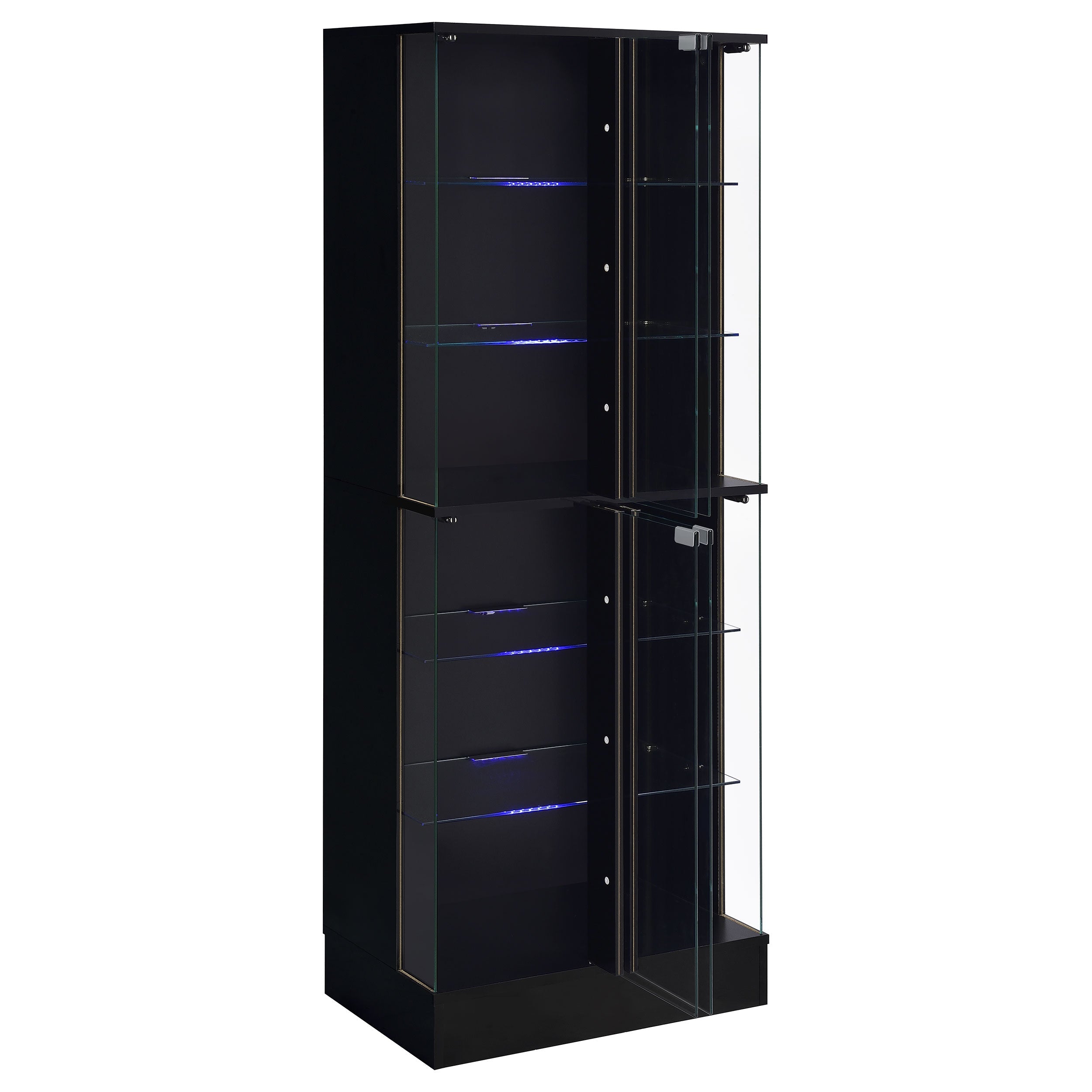 Cabra Display Case Curio Cabinet with Glass Shelves and LED Lighting Black High Gloss