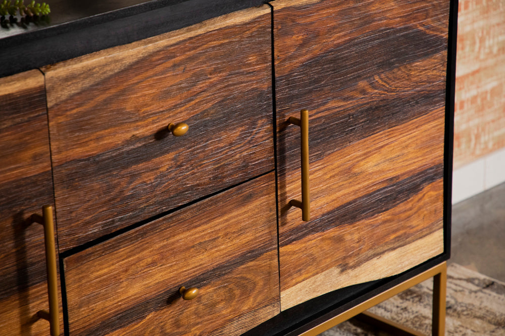 Zara 2-drawer Accent Cabinet Black Walnut and Gold