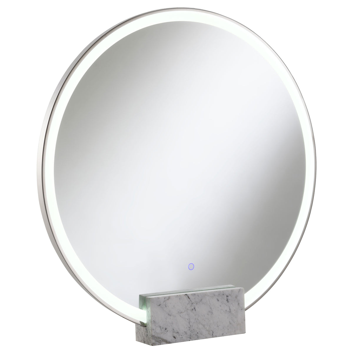 Jocelyn Round Table Top LED Vanity Mirror White Marble Base Chrome Frame