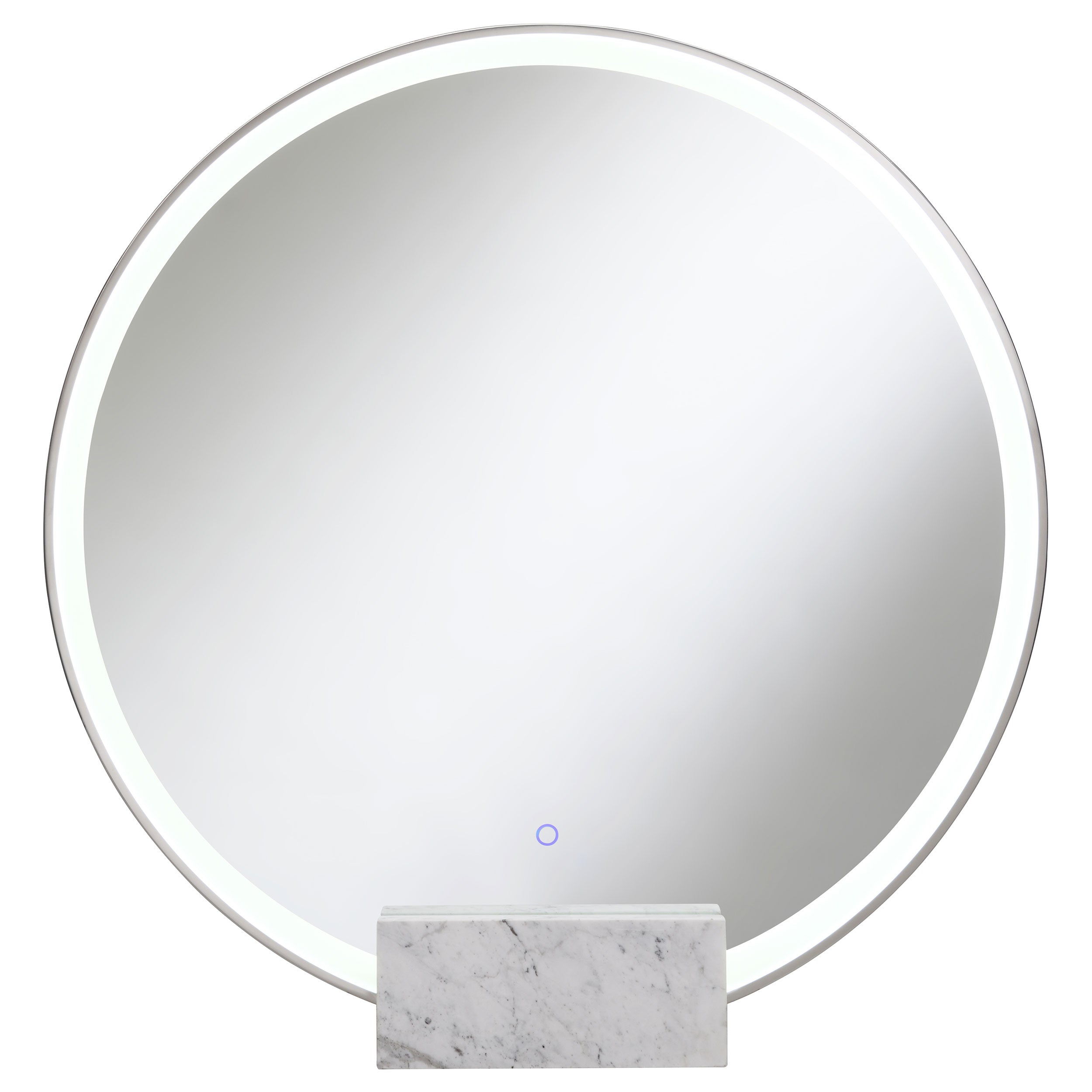 Jocelyn Round Table Top LED Vanity Mirror White Marble Base Chrome Frame