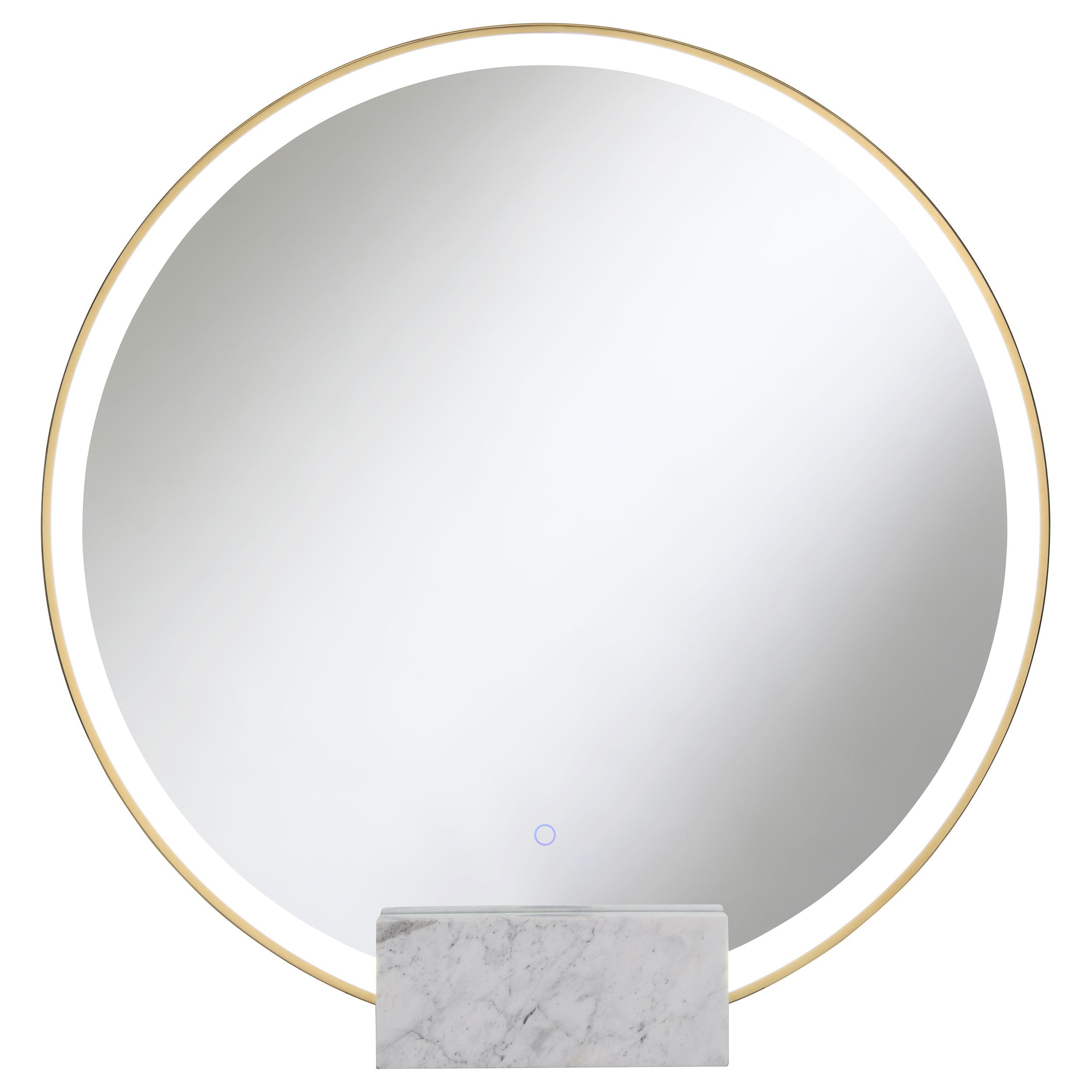 Jocelyn Round Table Top LED Vanity Mirror White Marble Base Chrome Frame