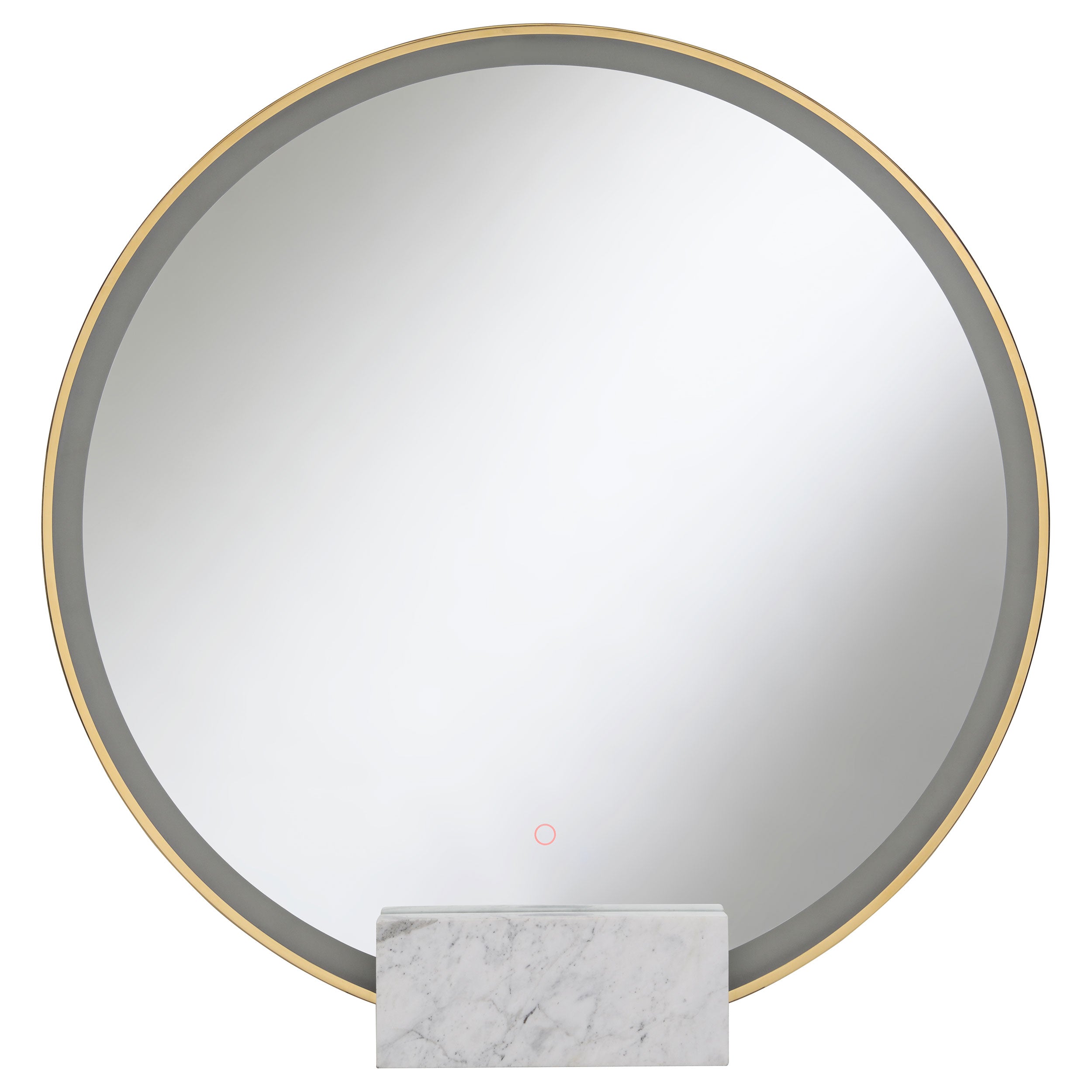 Jocelyn Round Table Top LED Vanity Mirror White Marble Base Chrome Frame